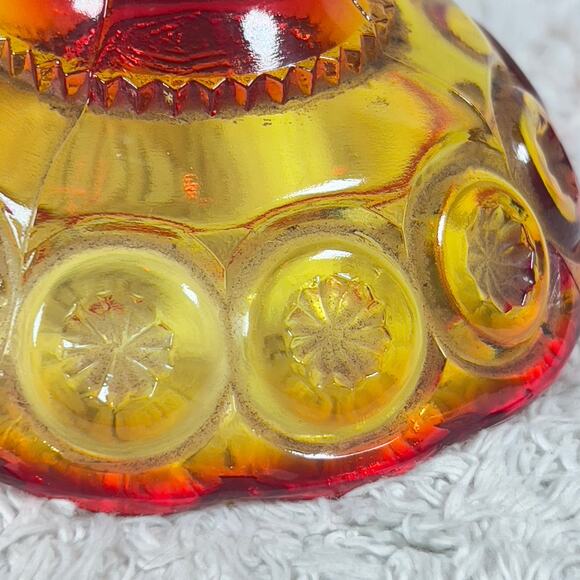 L E Smith Vintage Victorian Amberina Carnival Glass Compote Bowl Amber Red Fruit - Picture 10 of 16